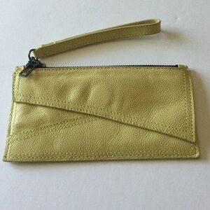 BOTKIER LEATHER WRISTLET WALLET CLUTCH YELLOW PEBBLED NWOT